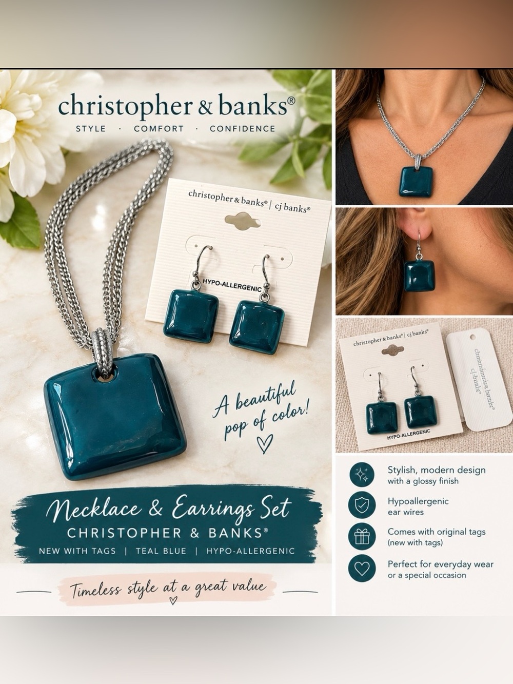 NWT Christopher & Banks Statement Necklace & Earrings Set โ hypoallergenic!